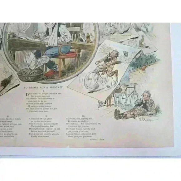 Art Print Bicycle Cartoon JS Pughe Hub Sprocket Puck Magazine Antique 1897 - Picture 5 of 12
